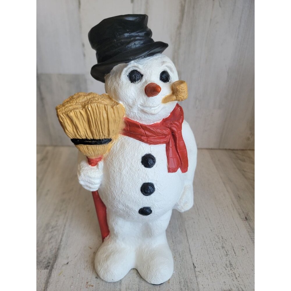 Vintage Frosty 14" Snowman broom home decor Xmas scarf figure unique‎